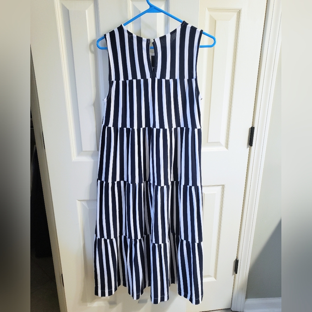J. Crew Navy And White Striped Tiered Midi Dress - Picture 7 of 10